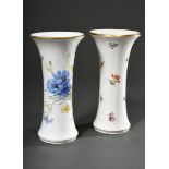 2 Diverse Meissen Stangenvasen mit polychromer Malerei "Kornblumen mit Schmetterling" und "Streubl