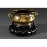 Bronze Censer mit Goldsplash-artigem Dekor und fein ausgearbeiteten Löwenköpfen, Qianlong Siegelmar