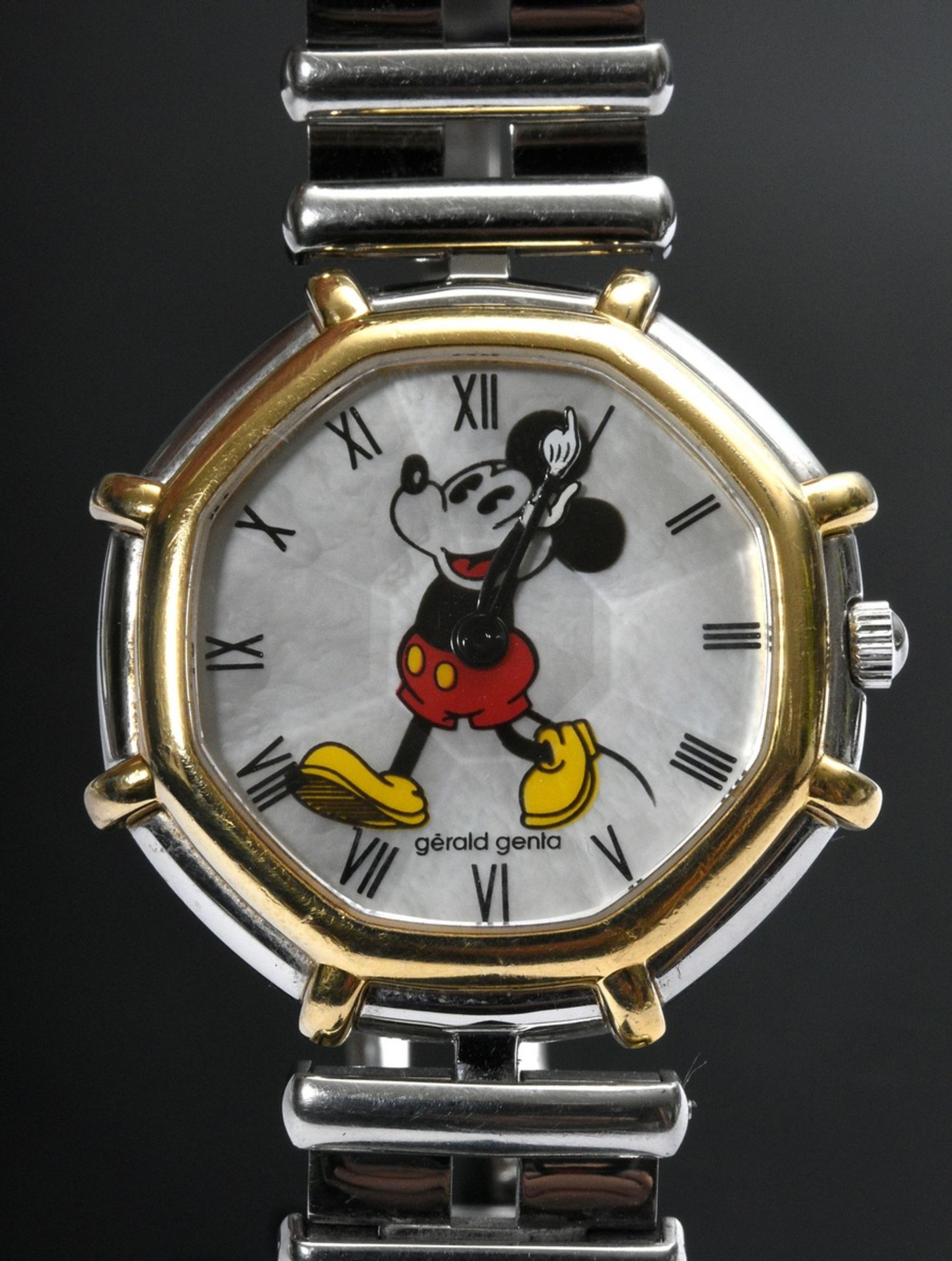 Gérald Genta "Mickey Mouse" ladies' wristwatch, stainless steel/yellow gold 750, quartz movement, m - Image 2 of 3