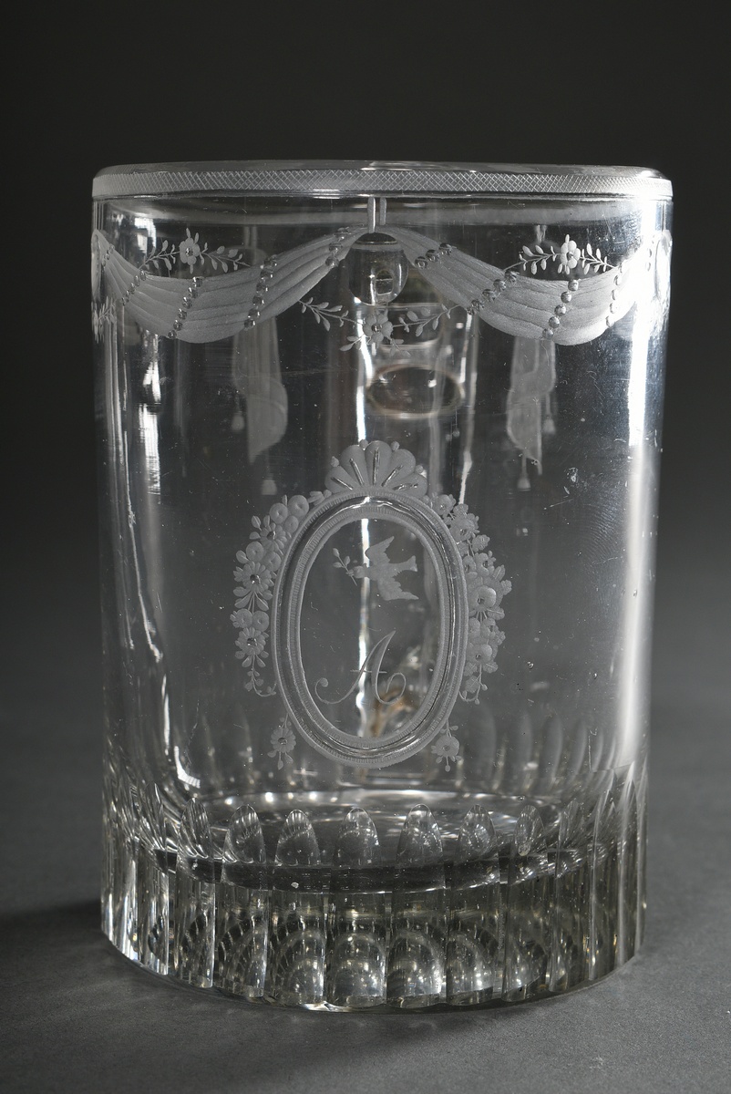 Early handle cup with fine cut decoration medallion "A" and "dove with olive branch" above garland, - Image 3 of 7