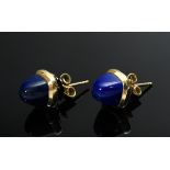 Paar Gelbgold 750 Lapislazuli Ohrstecker mit Gelbgold 585 Stoppern, 5,1g, Ø 1cm