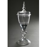 Lauenstein Glas Deckelpokal mit eingestochenen Blasen im Schaft, 18.Jh., H. 26cm, ehem. Slg. U. Fri