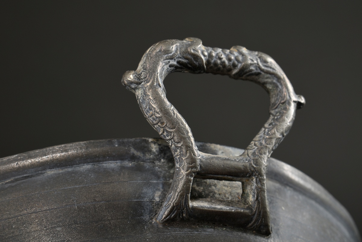 3 Various pieces of pewter: large North German wide rim plate with profiled rim, uninterpreted rose - Image 9 of 9