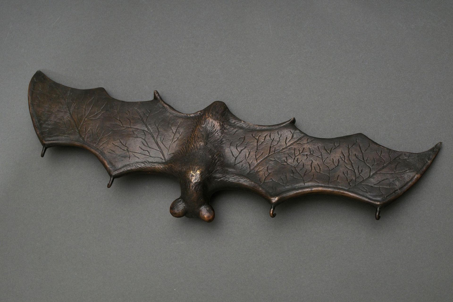 Large bronze "Bat" with outstretched wings and claw hook, c. 1900, w. 45.6cm - Image 4 of 4