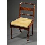 Biedermeier Stuhl mit gedrechselten Walzen in der Lehne, Mahagoni, heller Bezug, H. 46/84cm