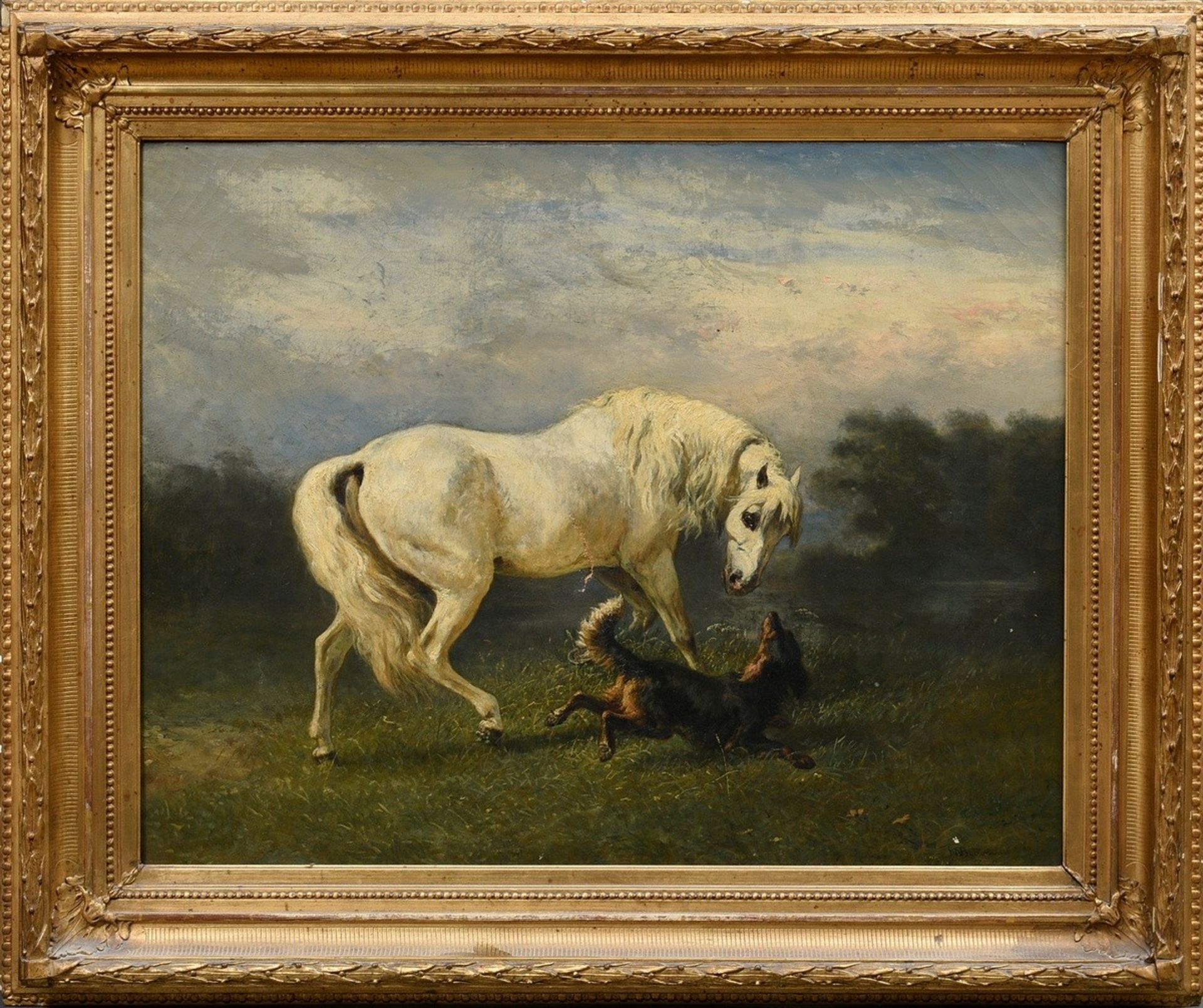 Bottomley, John William (1816-1900) "White Horse and Hound", oil/canvas, sign. lower right, 55x70,5 - Image 2 of 7
