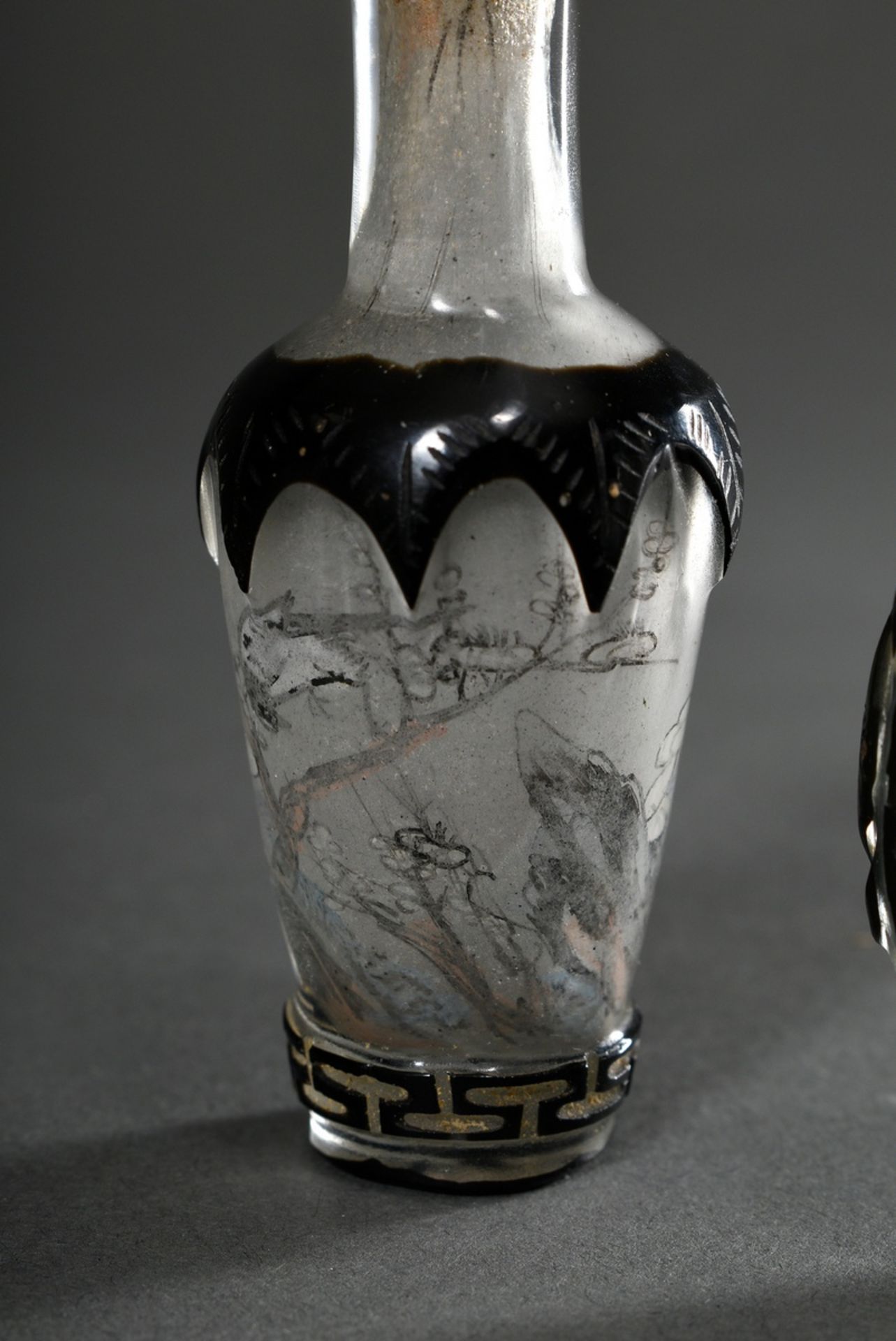 2 Various glass snuffbottles with fine Neihua painting "Landscape, dragon and flowers with birds" a - Image 4 of 7