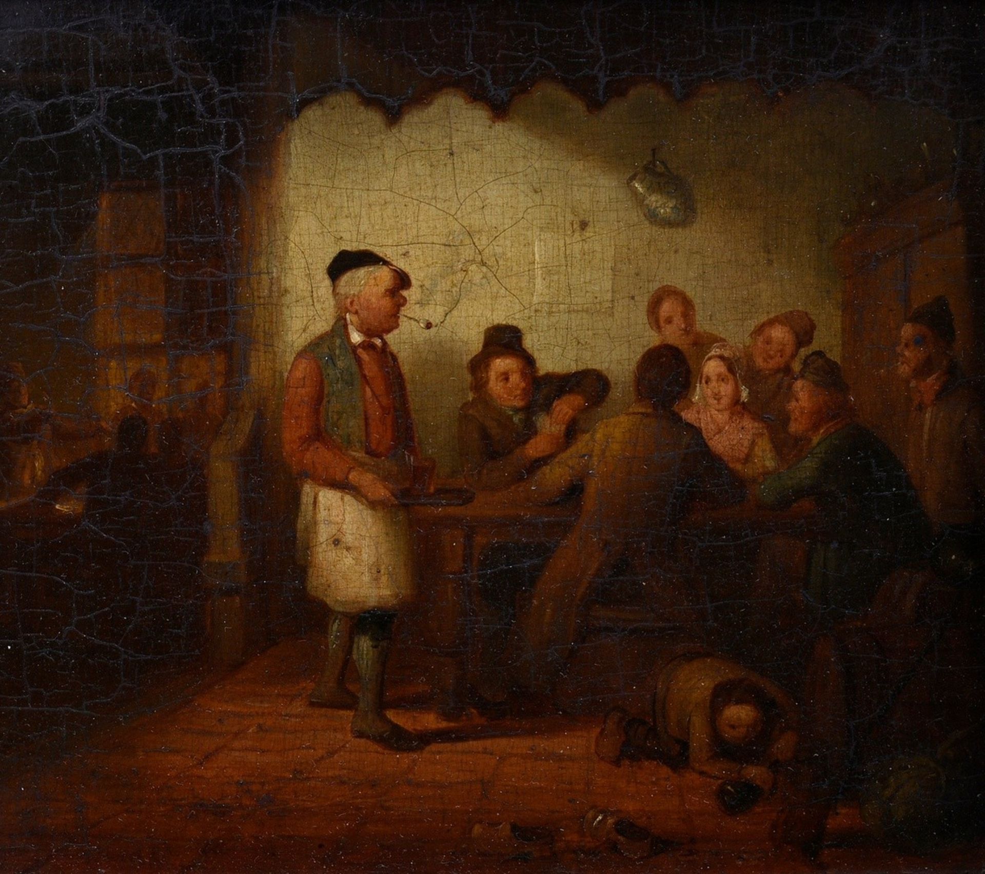 Unbekannter holländischer Maler des 18./19.Jh. "In der Schänke", Öl/Holz, Schellackrahmen (kleine D