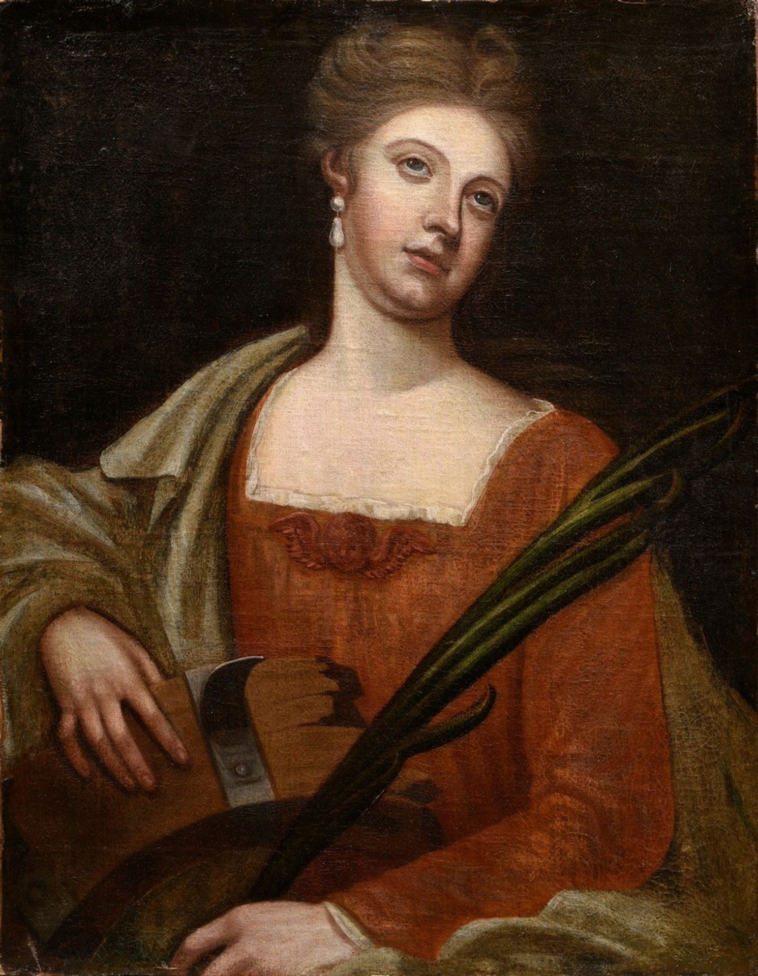 Unbekannter Künstler des 18.Jh. "Heilige Katharina von Alexandrien", Öl/Leinwand doubliert, 73,2x59