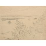 Schaper, Friedrich (1869-1956) "Elbblick bei Neumühlen/Blankenese", Bleistiftzeichnung, verso Bleis