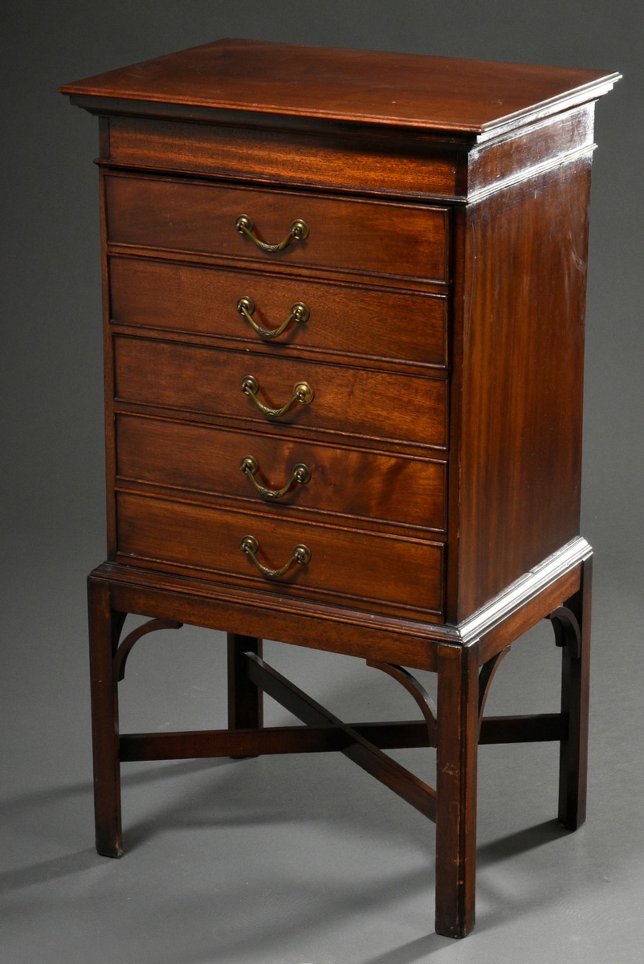 Tall mahogany music or file chest with 5 hinged drawers, England around 1900/1920, 95x52,5x38,5cm - Image 2 of 5