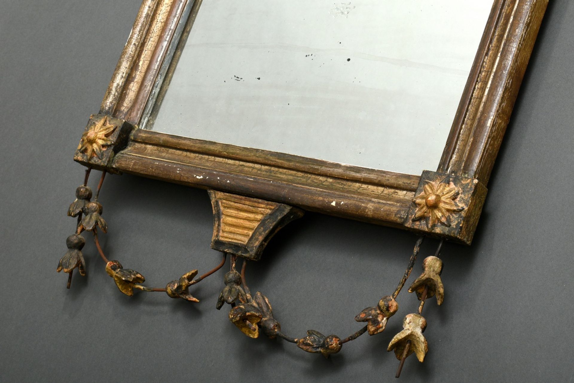 Gilded classicistic console mirror with filigree floral festoons and rosette frame as crowning, old - Image 3 of 5