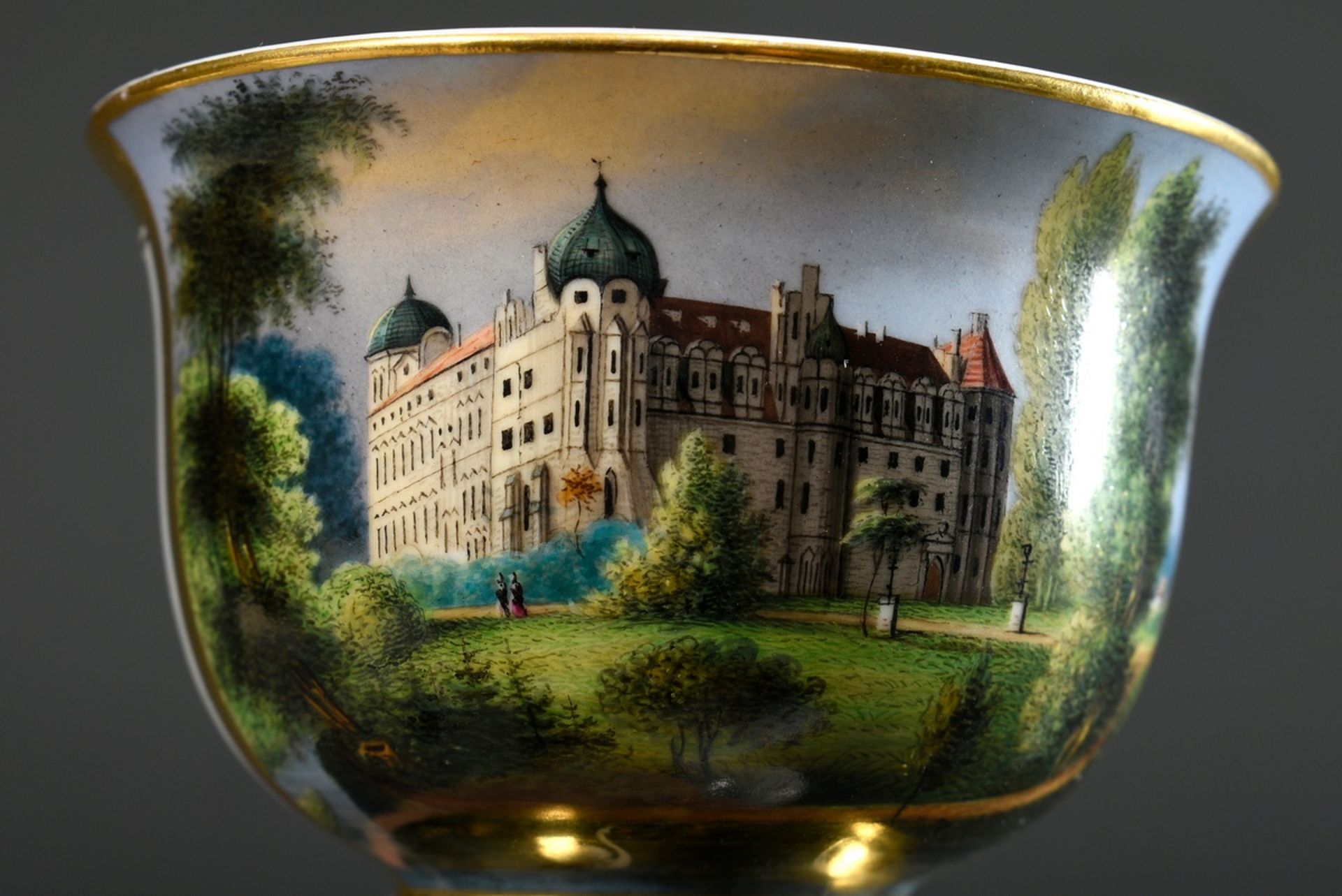 Fürstenberg view cup/saucer with flawless painting "Celle Castle" and wide gold rim, 19th century,  - Image 5 of 5