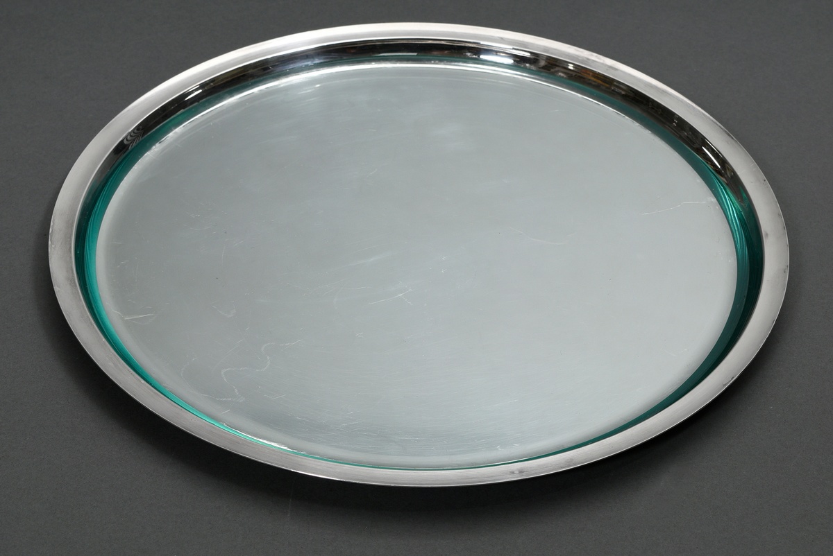 Round tray with glass insert, Wilkens & Söhne, silver 835, 649g (without glass), in original box, Ø