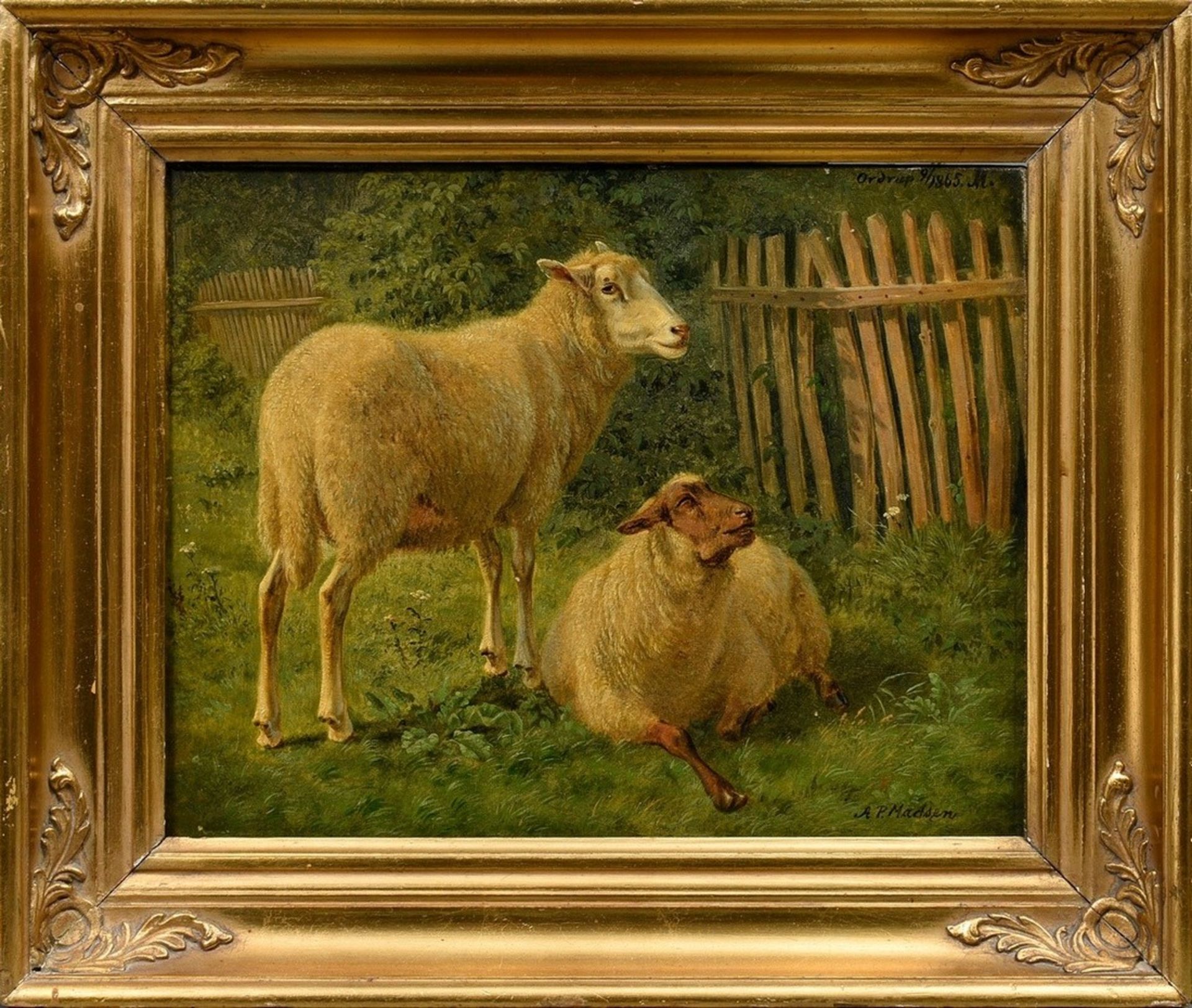Madsen, Andreas Peter (1822-1911) "Landscape with Sheep" 1865, oil/canvas, sign. lower right, dat./ - Image 2 of 6