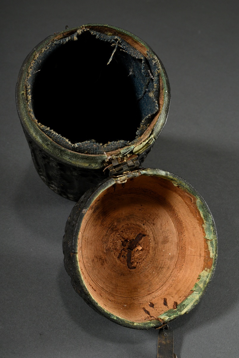 Gothic case in cylindrical form (probably for the storage of a vessel), turned wooden corpus with c - Image 6 of 6