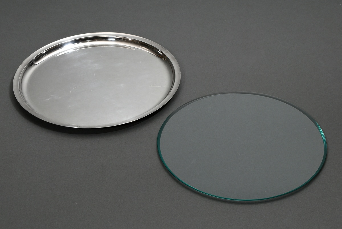 Round tray with glass insert, Wilkens & Söhne, silver 835, 649g (without glass), in original box, Ø - Image 2 of 4