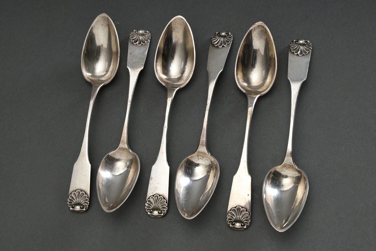 6 Lüneburg teaspoons "Muschelmuster", on the reverse engraved owner's monogram, MM: Johann Georg He