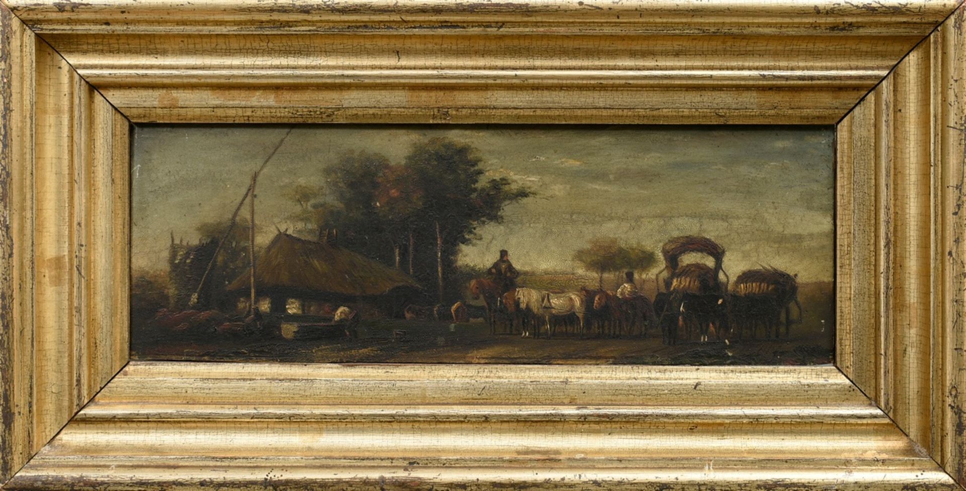 Unbekannter Maler des 19.Jh. "Rast in der Puszta", Öl/Holz, in breiter Berliner Leiste (kleine Defe - Bild 2 aus 6