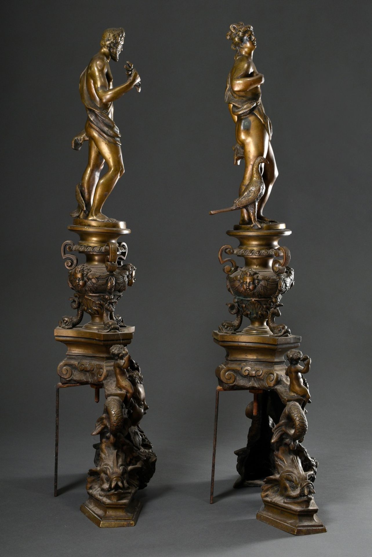Roccatagliata, Niccolo (1539-1636) and workshop, pair of bronze andirons with figural attachments " - Image 8 of 12