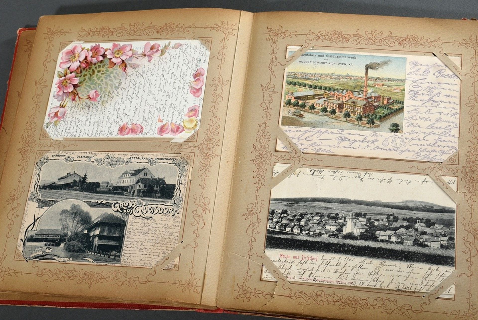 2 Diverse Teile: Postkartenalbum "Zur Erinnerung. Grüße aus der Ferne" mit ca. 91 Ansichts- und Gru - Bild 4 aus 7