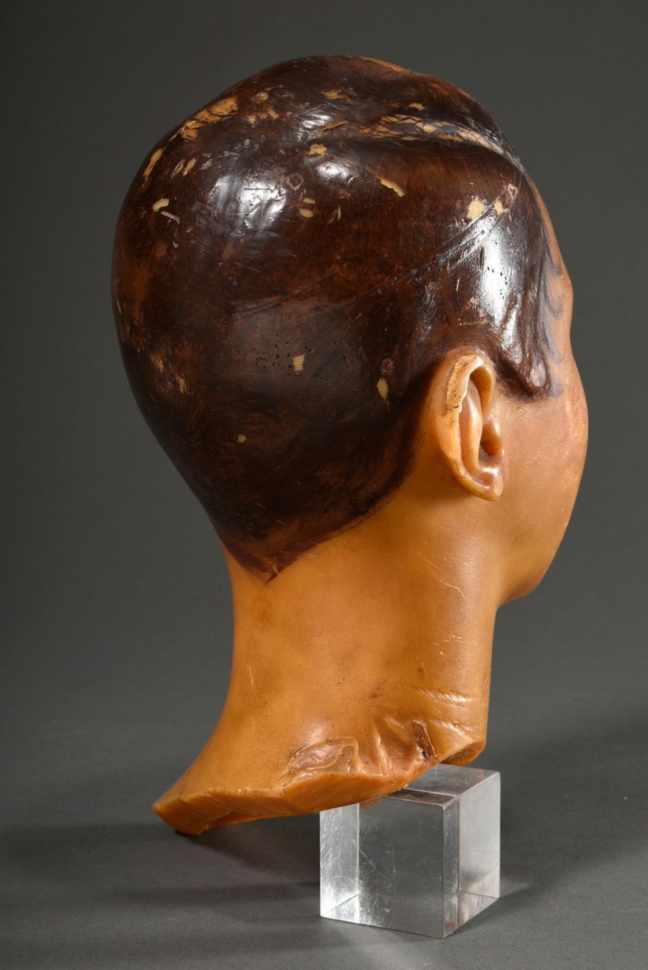 Wachs Mannequin Kopf in naturalistischer Ausformung mit polychromer Staffage, 1920er Jahre, H. 31cm - Bild 14 aus 16