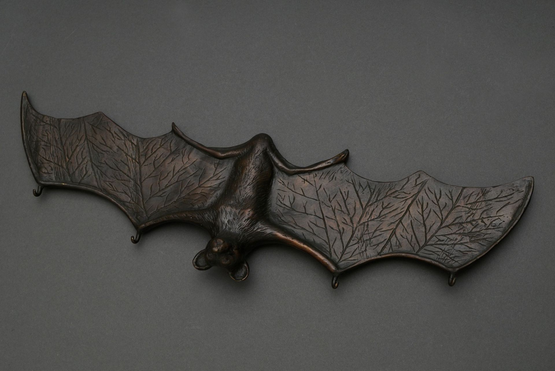 Large bronze "Bat" with outstretched wings and claw hook, c. 1900, w. 45.6cm - Image 3 of 4