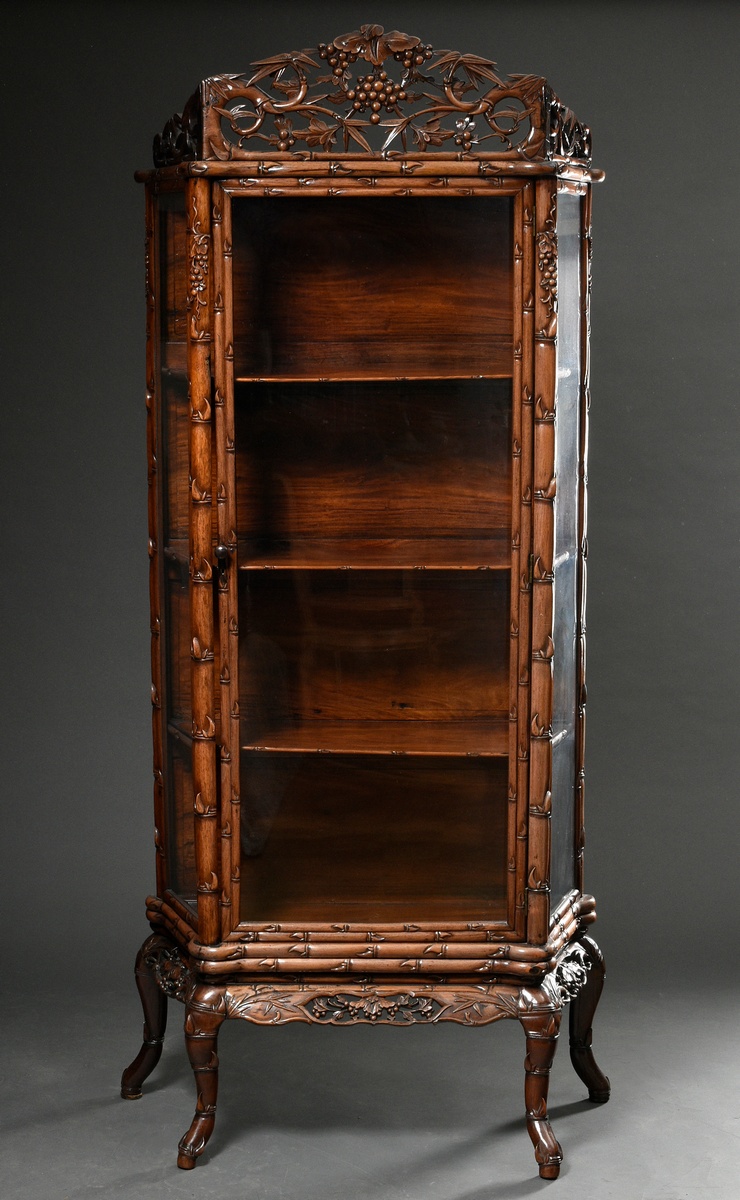 Chinese display case with carved "faux bamboo and grapes" body, openwork crown, Hongmu rosewood, 3  - Image 2 of 9