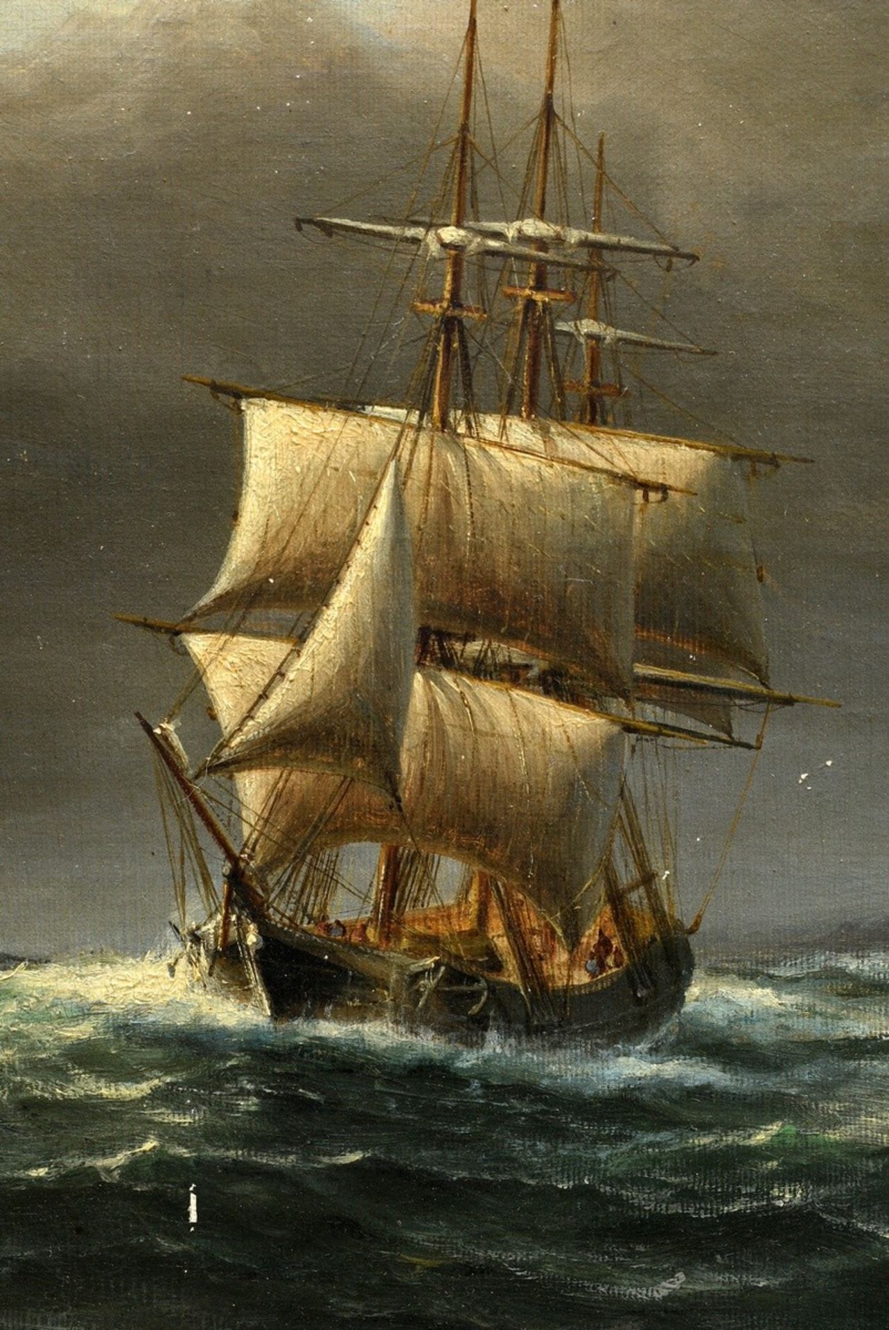 Hünten, Franz Johann Wilhelm (1822-1887) "Segelschiffe vor Küste" 1877, Öl/Leinwand, u.r. sign./dat - Bild 3 aus 8