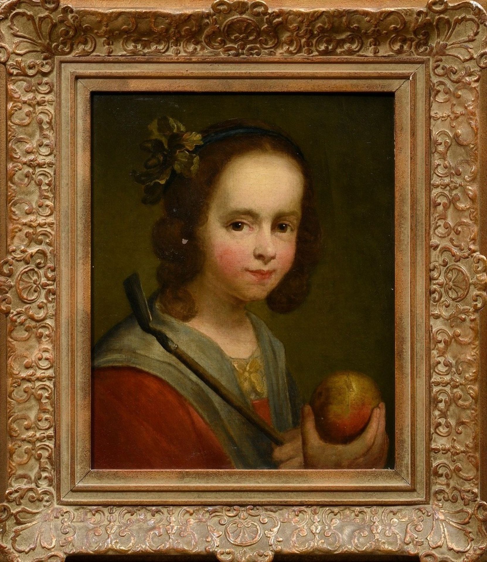 Pair of "Child Portraits" by an unknown painter of the 18th/19th c., oil/canvas on wood, magnificen - Image 7 of 8