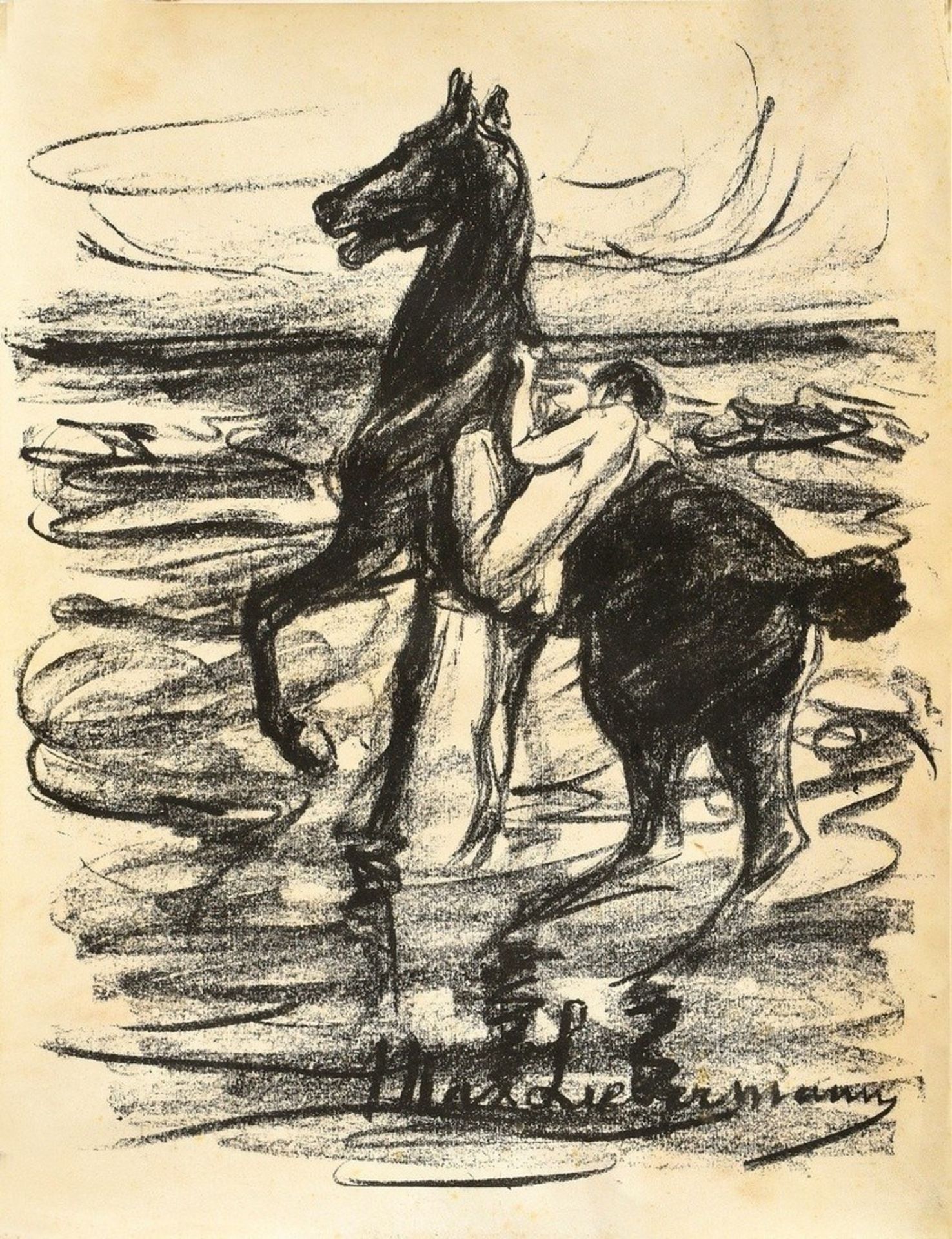 Liebermann, Max (1847-1935) „Nackter Reiter am Strand“ um 1908, Lithographie, u.r. i.d. Platte sign
