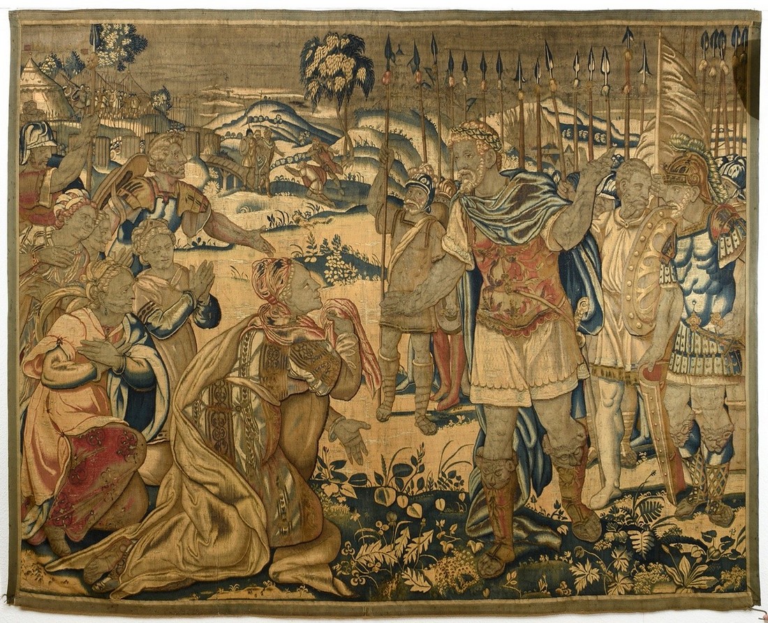 Antique tapestry / gobelin "Alexander the Great pardons the family of Darius" (After the battle of 
