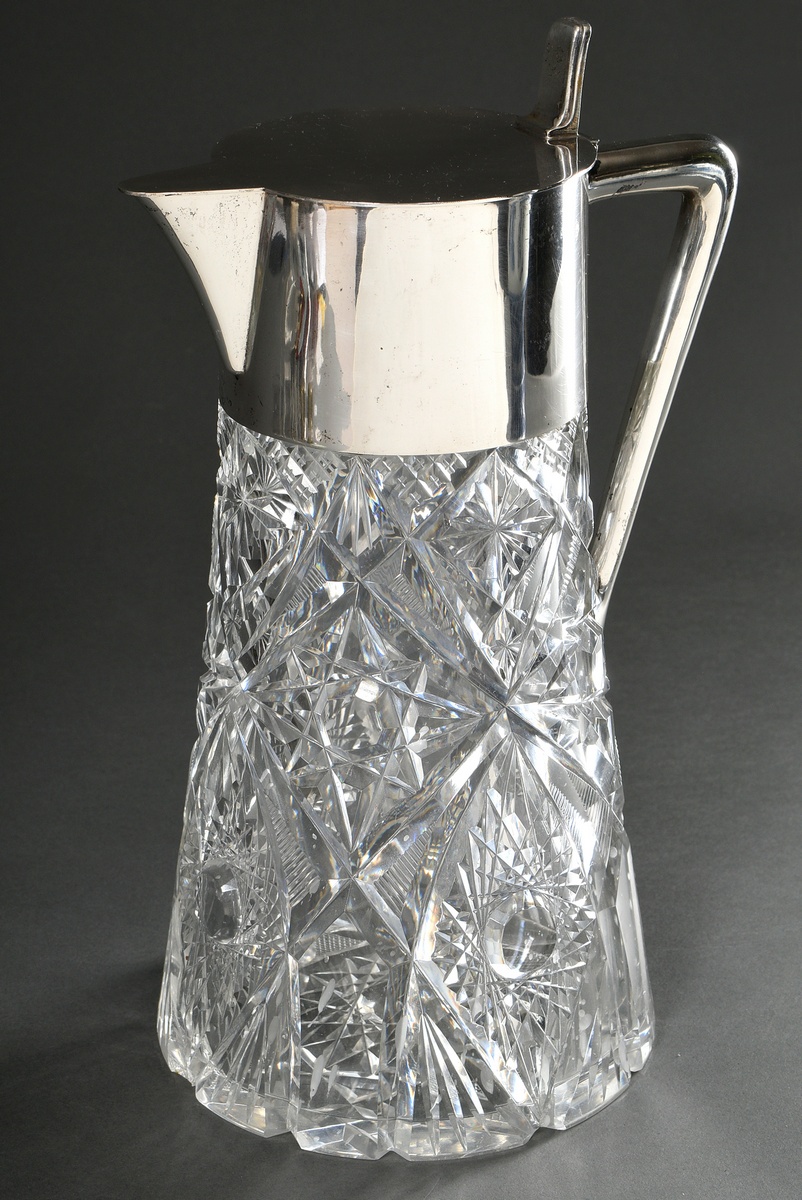 Large richly cut crystal tankard with simple silver 800 mount, manufact. Koch & Bergfeld/Bremen, je