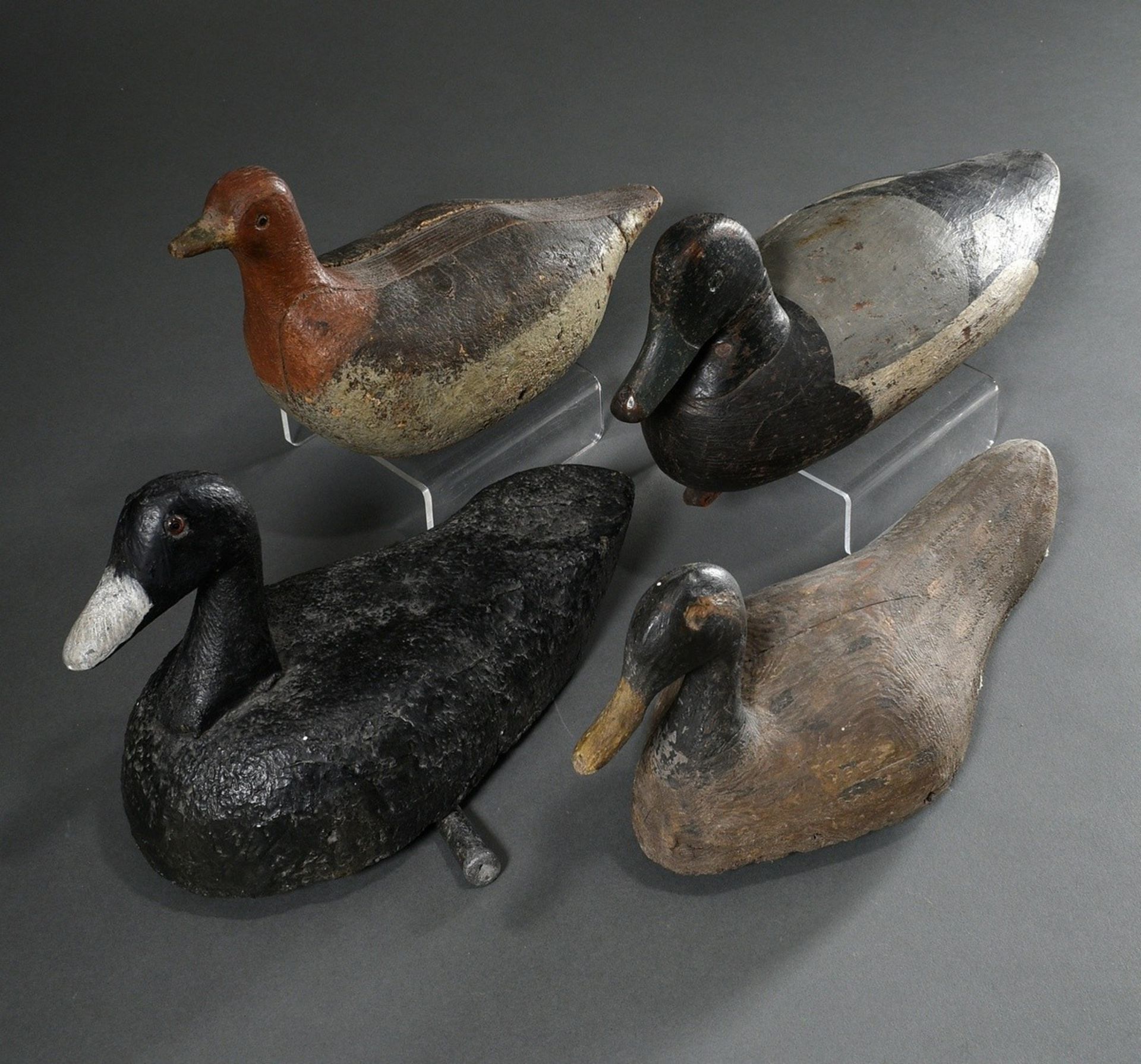4 Various old decoy ducks, painted wood, 19th c., l. 31-35cm, traces of age - Image 3 of 11