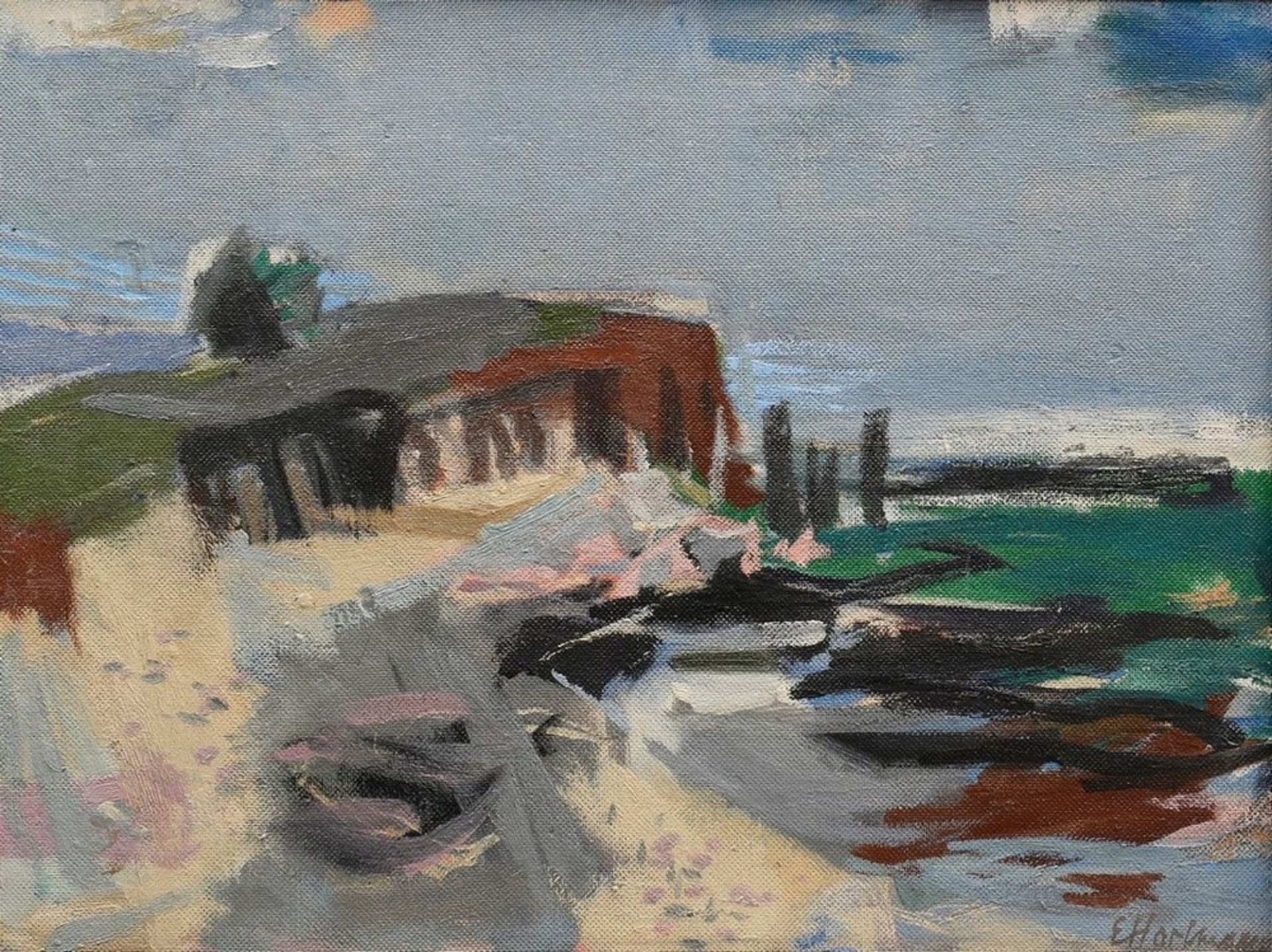 Hartmann, Erich (1886-1974) "An der Ostsee" 1949, Öl/Hartfaserplatte, u.r. sign., verso bez./betit.