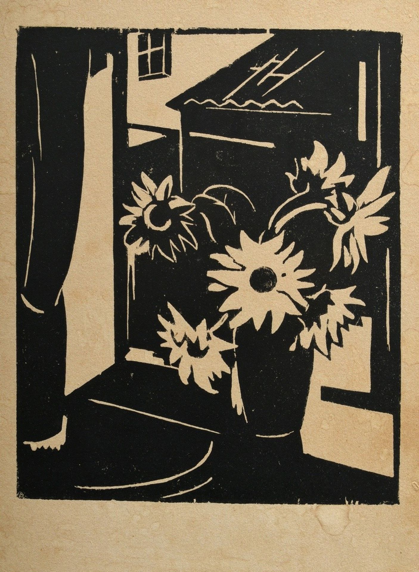 Hartmann, Erich (1886-1974) "Blumenstillleben" um 1921, Holzschnitt, verso Nachlassangabe, -signatu