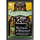 Werbeschild „Grimmstein Korn“ der Firma Grimm & Steiner Korn-Branntwein-Brennerei Nordhausen, Ferro