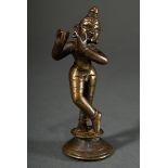 Bronze Figur "Krishna Venugopola", Indien 18. Jh., H. 15,8cm, Flöte verloren, in situ erworben um 1