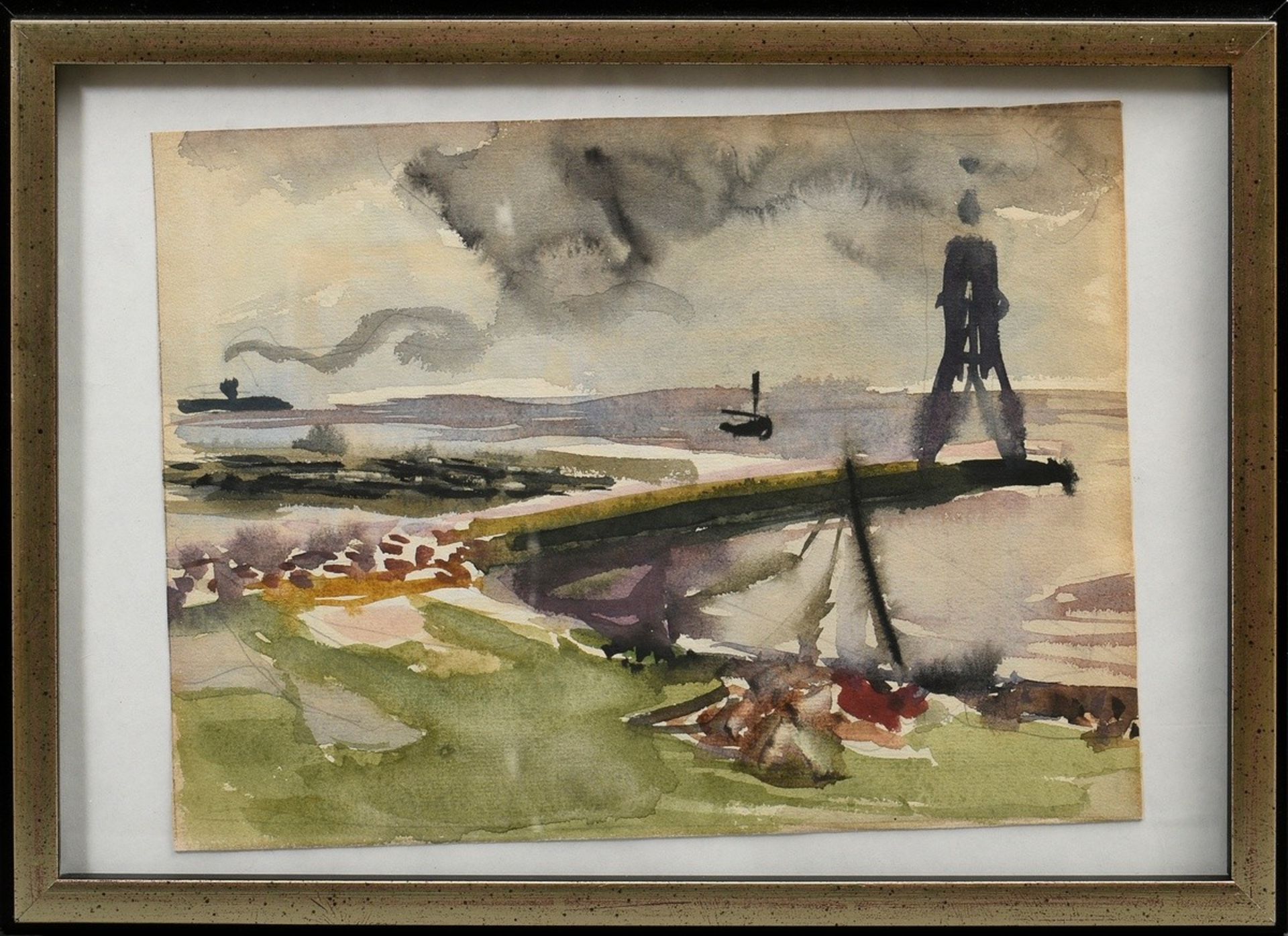 Hartmann, Erich (1886-1974) "Kugelbake Cuxhaven" und verso "Person an Geländer", Bleistift/Aquarell - Bild 2 aus 3
