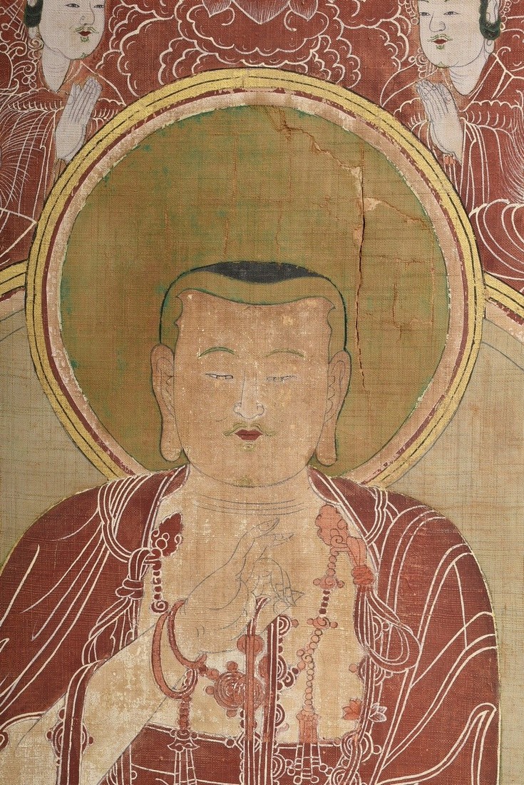 Large altarpiece "Chijang Posal" Ruler of the Underworld (Chinese: Dizang Pusa; Sanskrit: Bodhisatt - Image 3 of 8