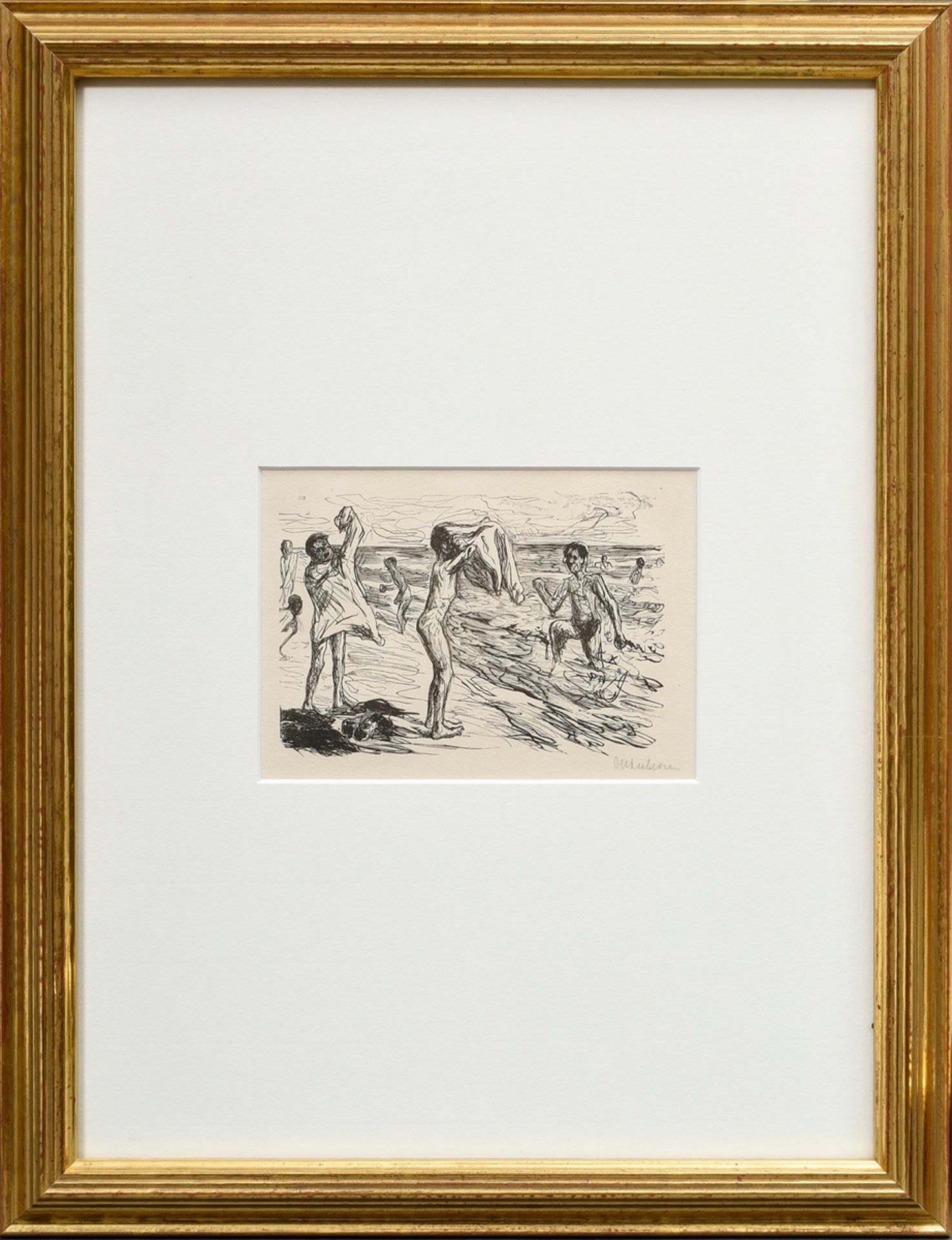 Liebermann, Max (1847-1935) "Badende Knaben beim Hemdanziehen" 1922, Xylographie, u.r. sign., PM 9, - Bild 2 aus 3