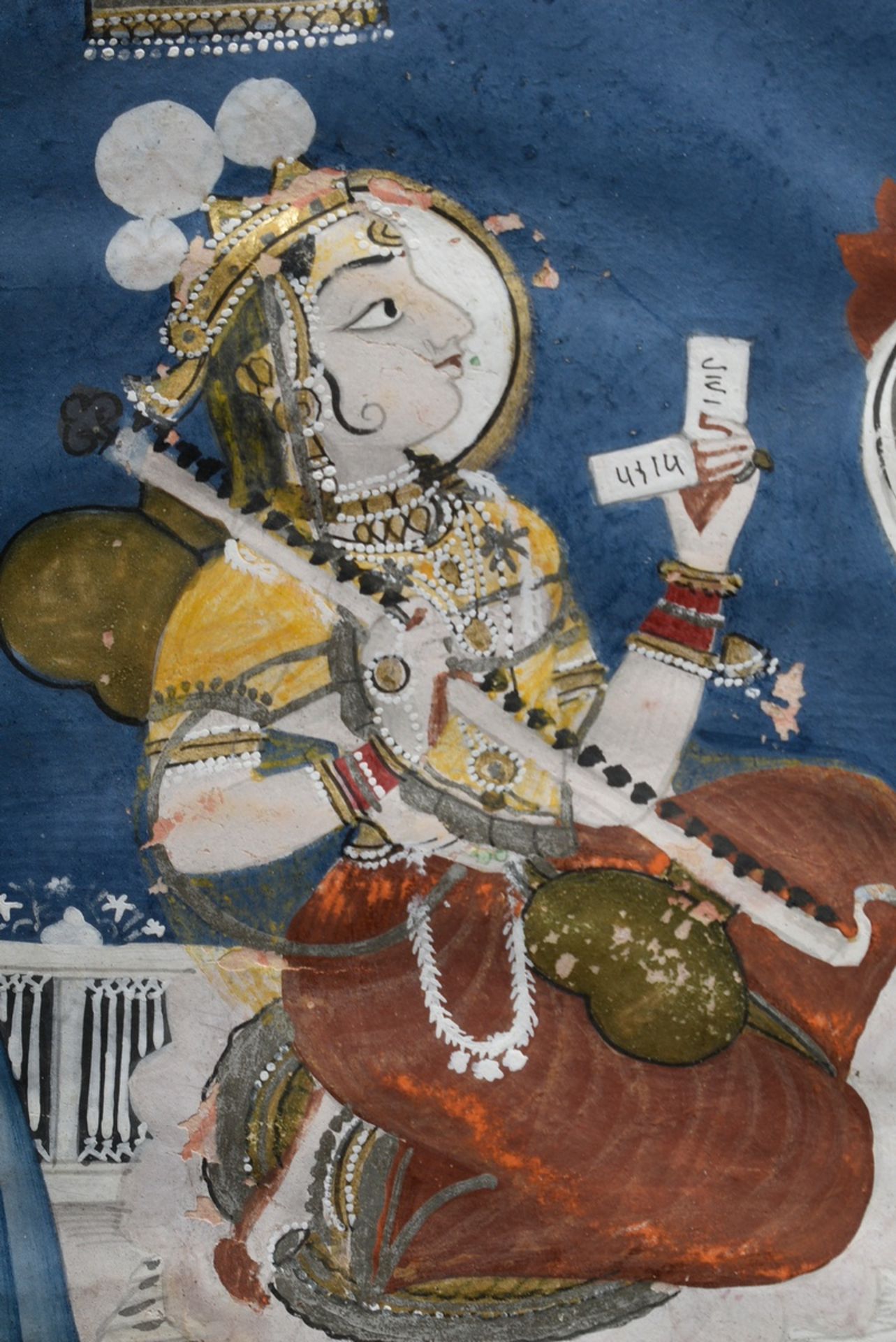 Indisches Albumblatt "Hinduistische Göttin auf Vogel Vahana", Gouache/Papier, Indien wohl 19. Jh.,  - Bild 2 aus 3