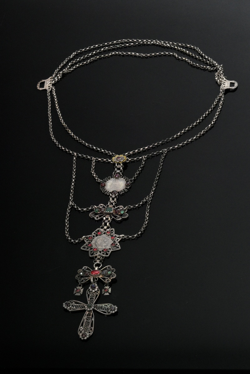 2 Various pieces of Austrian traditional costume jewellery, 19th century: silver bust pendant with  - Image 2 of 10