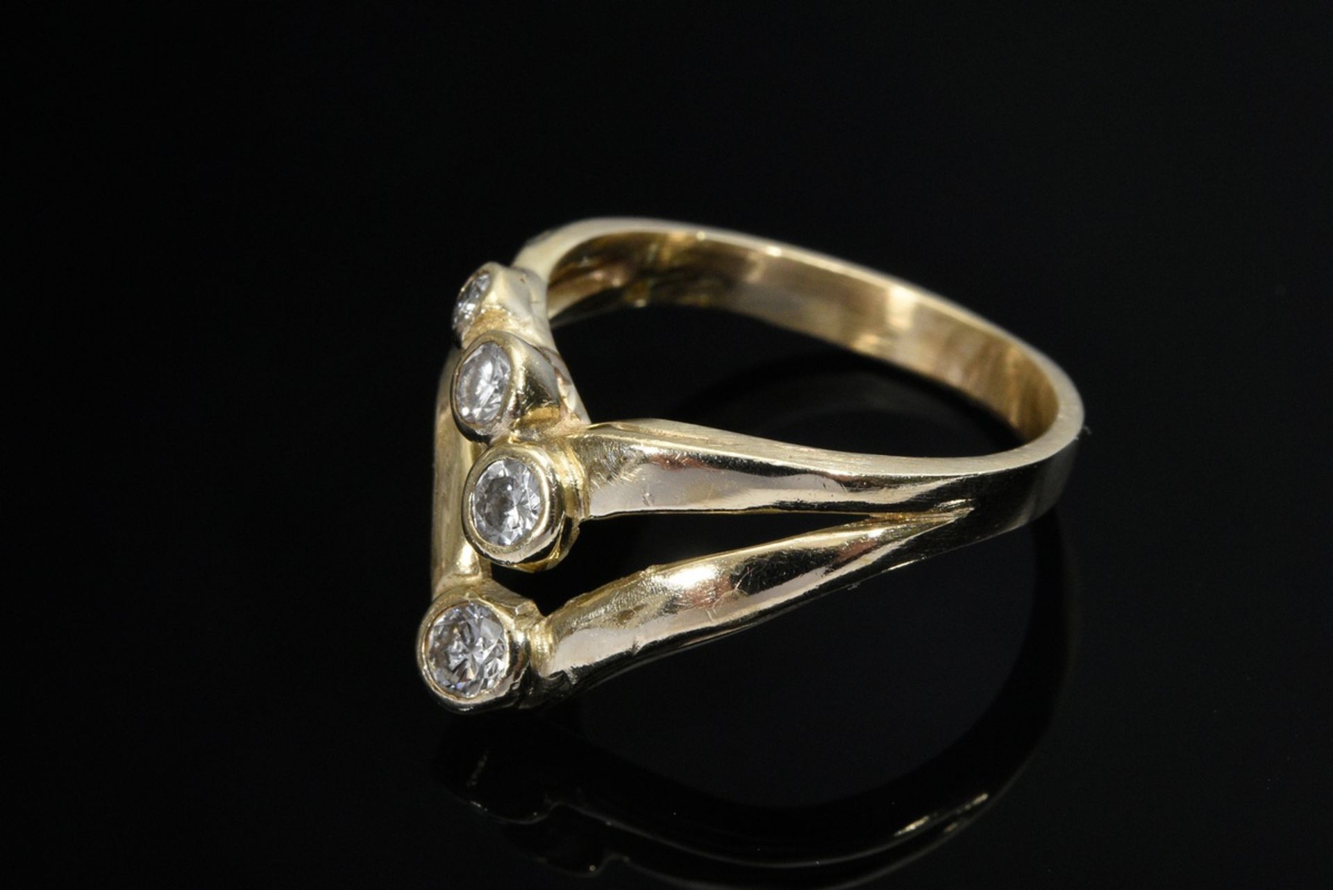 Gelbgold 585 Ring mit 4 Brillanten (zus. ca. 0.25ct/SI/TCR), 3g, Gr. 50 - Bild 4 aus 4