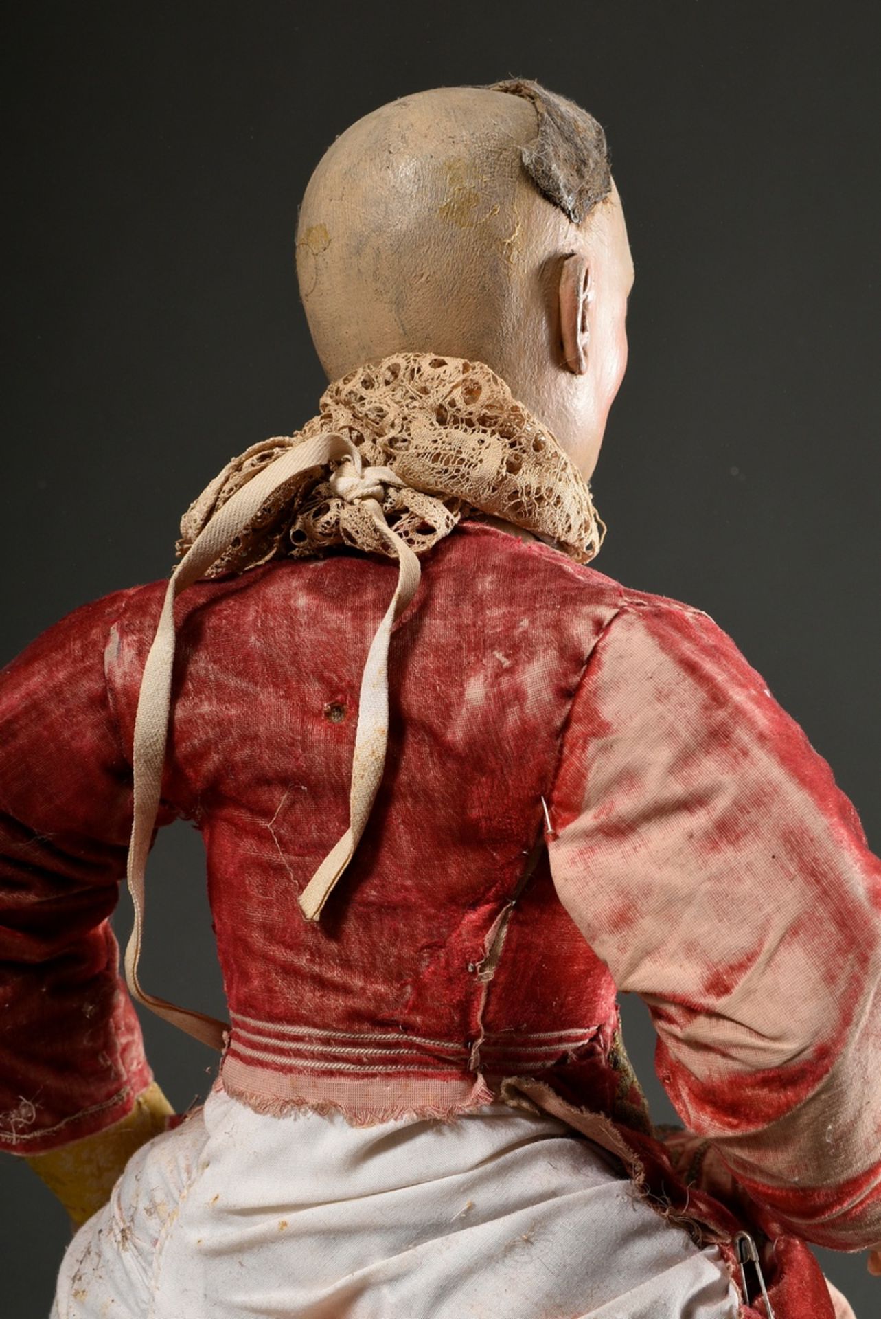 Small processional figure in original clothing with wooden/cloth body and movable limbs, hands and  - Image 3 of 11