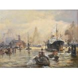 Burghardt, Gustav (1875-1955) "Hamburger Hafen", Öl/Leinwand, u.r. sign., 60,8x80,5cm (m.R. 68,5x87