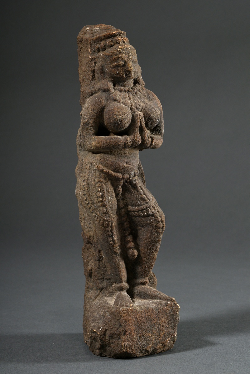 Limestone "Female Adorant", probably Chola dynasty 10th-12th century, h. 25.5cm, traces of age, lat