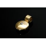 Moderner Gelbgold 750 Ketten Anhänger in ellipsoider Form mit Brillant (ca. 0.08ct/P2/W), 5,6g, 2x1