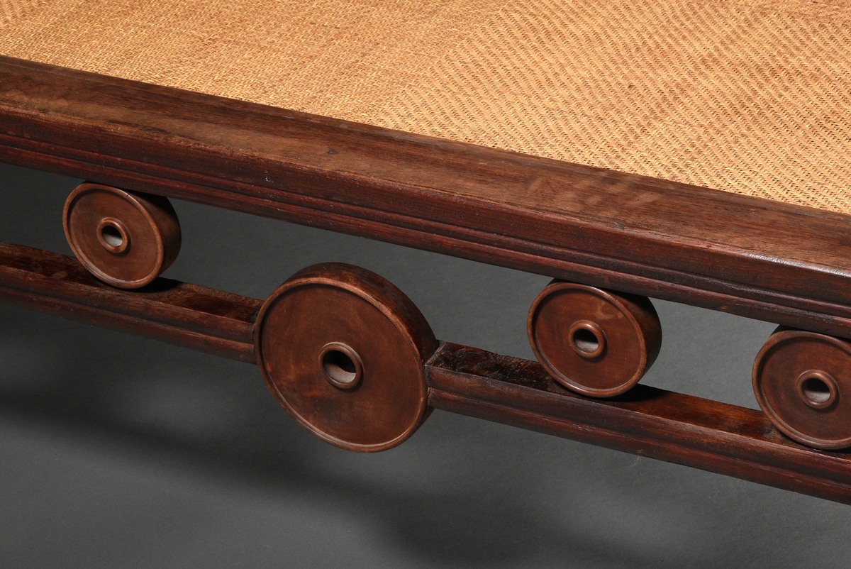 Chinese opium bed with circular segments in the frame on rolled legs with woven lying surface and b - Image 3 of 6