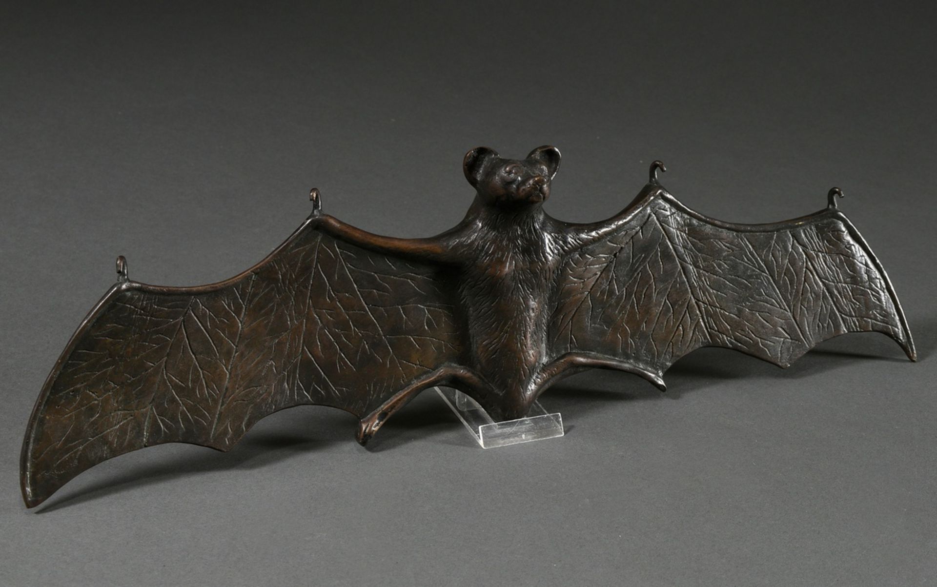 Large bronze "Bat" with outstretched wings and claw hook, c. 1900, w. 45.6cm